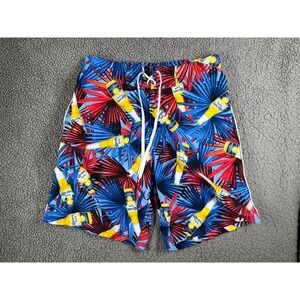 Mens Corona Extra Swim Trunks Shorts Blue Tropical Palm Bottle Print Size 32